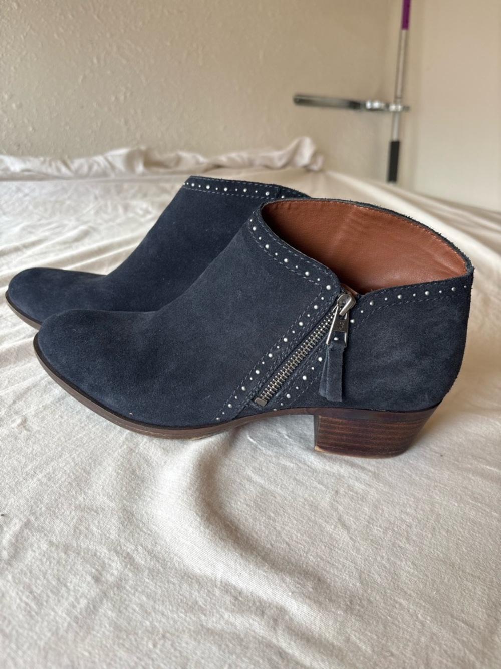 Lucky Brand Navy Suede Studded Mule Booties